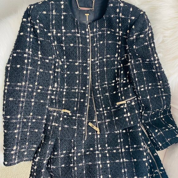 TED BAKER CHARRA METALLIC TWEED BOUCLE JACKET + Matching Skirt Set - Picture 6 of 16